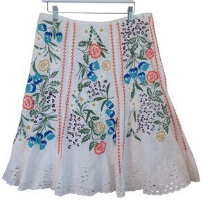 Boston Proper Skirt Embroidered Beaded Lined Boho Floral Cotton Womens 12